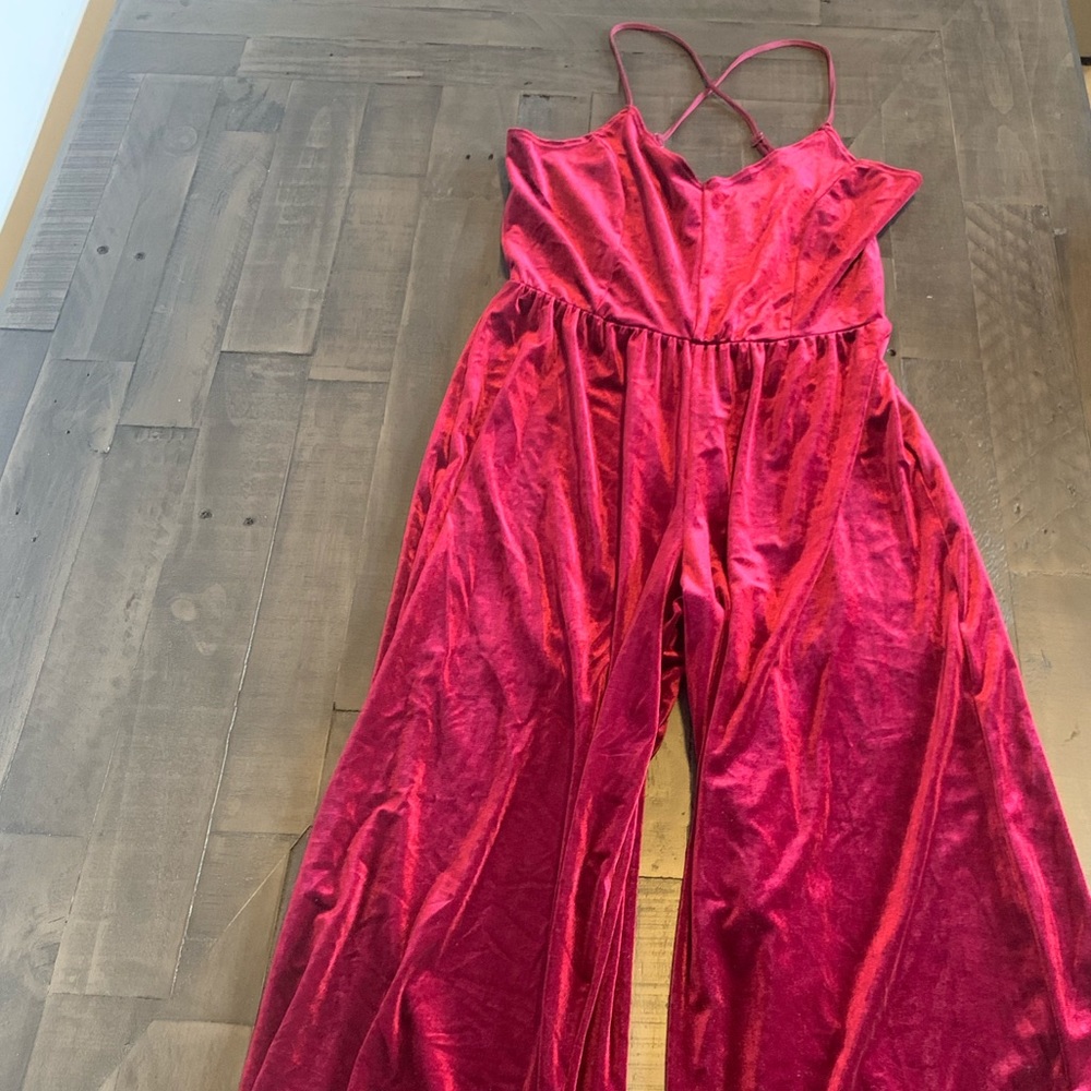 Burgundy velvet jumpsuit